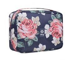 Reise Kulturtasche Zum Aufhängen Kulturbeutel Kosmetiktasche Waschtasche für Kinder Frauen Mädchen Damen (Blaue Pfingstrose)