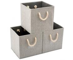 EZOWare Baumwolle Aufbewahrungsbox, Aufbewahrungskorb mit Starken Griffen (33 x 33 x 33 cm) - Grau / 3er Set