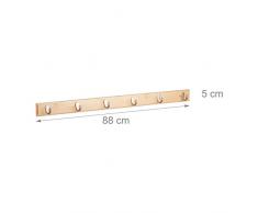 Relaxdays Hakenleiste Bambus, natürliche Maserung, 6 Metallhaken, Flurgarderobe, Handtuchhalter, HBT: 6x88x5cm, natur