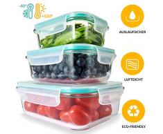 Dipmi Glas Frischhaltedosen 3er-Set, Meal Prep Boxen mit Deckel, spülmaschinen-, mikrowellen- und gefrierschrankgeeignet, luftdicht, BPA-frei