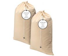 Baumwolle-Klinik 2er Pack Extra groß Schwerlast Wäschebeutel in Natürlicher Farbe - 60x90 cm Sehr langlebig, Wäschesack mit Kordelzug, Maschinenwaschbar und Wiederverwendbar, Wäschebeutel Reise