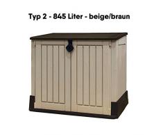 Koll Living Garden Mülltonnenboxen von 848- bis 2020 Liter wählbar - aus Wetter- & UV-festem Kunststoff - mit Gasdruckfedern und Belüftungsystem (Typ 2-845 Liter - beige/braun)