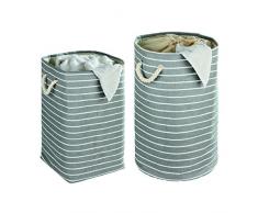 WENKO 35521100 Wäschesammler Maritim rund - Wäschekorb, Fassungsvermögen 75 L, 100 % Papierstoff, 40 x 60 x 40 cm, Grün