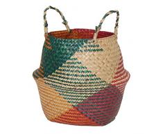 Segrasskorb Faltbar Wäschekorb Pflanzkörbe Rattan Aufbewahrungskorb mit Griff Rot 29x26cm