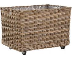Korb-Outlet Großer Pflanzkorb Rattan grau XXL Pflanzkübel Blumentopf mit Rollen Rollkorb Rattankorb (Grau Natur, Rechteckig)