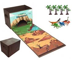 Moji Zusammenklappbarer Spielzeugbehälter mit 6 x Dinosaurier und 4 x Bäume, leicht zusammenklappbarer Spielzeug-Organizer, einfach zu tragende Spielzeug-Box mit Griffen