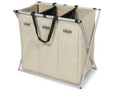 Navaris Wäschekorb 3 Fächer Wäschesammler Sortierer - Wäsche Korb für Schmutzwäsche - Hell Dunkel Bunt Design - Wäschebox 65x38x55cm in Creme