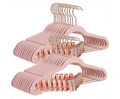 SONGMICS Samt-Kleiderbügel, 24er Set, 42,5 cm Hosenbügel mit verstellbaren Clips in Roségold, gut belastbar, Anti-Rutsch, platzsparend, für Hosen, Röcke, Jacken, Kleider, Hellrosa CRF14PK24