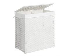 SONGMICS Wäschekorb handgeflochten, 110L Wäschesammler aus synthetischem Rattan, mit Deckel und Griffen, Wäschesortierer, faltbar, Wäschesack herausnehmbar, weiß LCB52WT