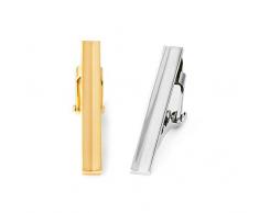 2-er Set kurze schmale Krawattenklammer | in eleganter Geschenkbox | für dünne und breite Krawatten | Silber Gold Krawattennadel | für Herren | Clip-Set| Business Krawatte | Krawattenhalter