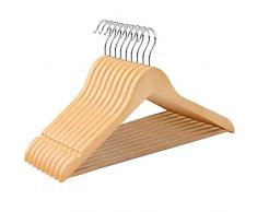 SONGMICS Kleiderbügel-10 Stück, Kanten, mit Rutschfestem Steg, 360°drehbarer Haken, CRW001-10, Holz, Natur, 10