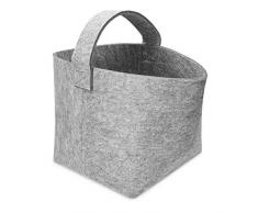 Navaris Filzkorb für Kaminholz Zeitungen 39x26x25cm - Filz Korb für Feuerholz große Filztasche Zeitungsständer - Aufbewahrung mit Griff in Grau