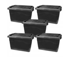 Set: 5 Aufbewahrungsboxen mit Deckel und Rollen 40 Liter schwarz (5x22257)