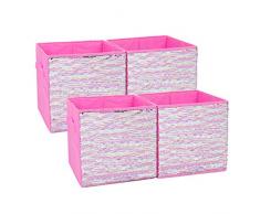JULYS SONG Aufbewahrungsbox 4 Stück, Faltbox Kinder, Aufbewahrung für Regal ohne Deckel, Faltbarer Organizer, Spielzeug Kiste mit Griffen 28 x 28 x 28cm(Pink)