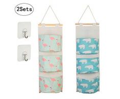 KAKOO 2er Hängender Organizer Wand Hängetasche mit 3 Taschen Hängeaufbewahrung Aufbewahrungstasche für Kinderzimmer Badezimmer Schlafzimmer Büro