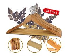 LANZZAS Kleiderbügel aus Ahornholz Natur, 10-100 Stück, mit rutschfestem Hosensteg, 360 Grad drehbar, für Jacken Blusen Kleider Hosen (20 Stück)