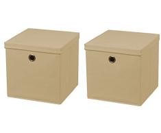 StickandShine 2er Set Creme Faltbox 28 x 28 x 28 cm Aufbewahrungsbox faltbar mit Deckel