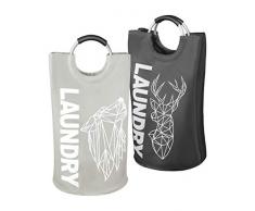 WELLENBORG® Premium Wäschekörbe Set [2er] - großer Wäschekorb und Wäschesammler - einfach Faltbarer Wäschekorb grau - einzigartiger Wäschesortierer - Wäschesack je 82 Liter