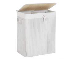 SONGMICS Wäschekorb aus Bambus, Wäschesammler mit 2 Fächern, Wäschesortierer mit Deckel und herausnehmbarem Wäschesack, Tragegriffe aus Baumwolle, 100 L Wäschebox, Weiß LCB64WT