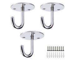 JaneYi (3 Stück) Deckenhaken Edelstahl Runder Boden Schraubbefestigung Top Wandhaken zum Aufhängen von Lampe Deckenventilator Kleidung Mantel Handtuch Pflanzenkorb Werkzeug und Moskitonetz usw.