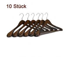 BesToop Kleiderbügel aus Holz 10 Stück, Holz Kleiderbügel für Anzug und Jacken, extra breiter Schulter mit Hosensteg, Mit rutschhemmendem Steg (Walnuss)