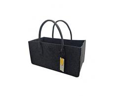 RAIKOU KULT Filz-Tasche Shopper NEU Filzkorb Einkaufstasche Henkeltasche Zeitungskorb Stabile Kaminholztasche Zeitungsständer auch für Spielzeug Garten Picknick Strand (Anthrazit,50x34x27cm)