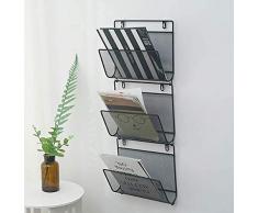 Sooiy Schmiedeeisen Wand Magazinhalter 3-lagiger Zeitungshalter Zeitung Wandzeitungshalter Bücherregal montiert einfache Wohnzimmer Zeitungsständer Zeitschriftenständer Schwarz zeitschriftensammler