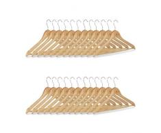 Relaxdays Kleiderbügel Set, 24 Hosenbügel aus Holz, Garderobenbügel, Haken 360° drehbar, HxB: 22,5x44,5cm, natur/silber