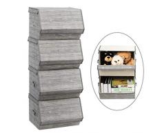 COSTWAY 4er Set Aufbewahrungsboxen Klappdeckel, Faltboxen Leinen, Aufbewahrungswürfel stapelbar, Aufbewahrungskiste für Spielzeug, Kleidung