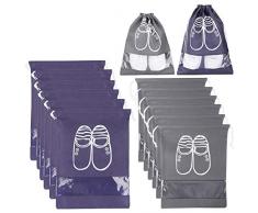 Xddias 12 Stück Schuhbeutel, Wasserdichter Schuhtasche mit Transparente Fenster, Leicht Zugband Travel Aufbewahrungsbeutel (Zwei Farbe)