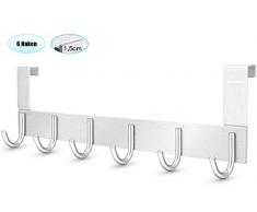 DeeAWai Türgarderobe Aluminium-Türhaken Kleiderhaken Tür und Garderobenhaken mit 6 Haken-Türhänger für 1-1,5 cm Dicke Tür zu hängen Mäntel, Hüte, Jacken, Roben, Made für Standard Deutsche Tür(Silber)