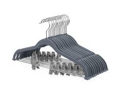 SONGMICS 12 Stück Hosenbügel, Samt Kleiderbügel mit Clips, dünne Anzugbügel, rutschfest, platzsparend, um 360° drehbarer Haken, für Anzüge, Hemden, Jacken, Mäntel, 42,5 cm, HellGrau CRF12VX