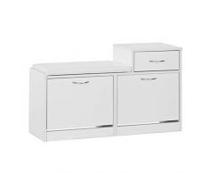 SoBuy FSR17-W Schuhbank mit Sitzkissen Sitzbank Schuhregal Schuhschrank Schuhtruhe mit Zwei Schuhfächern und Einer Schublade weiß BHT ca.: 94,5x57x31cm