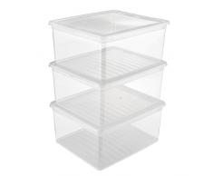 keeeper Aufbewahrungsboxen mit Air Control System, 3-teiliges Set, Höhe: 18 cm, 3 x 18 l, 39 x 33,5 x 18 cm, Bea, Transparent
