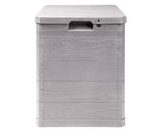 Ondis24 Aufbwahrungsbox Madera Mini Holz-Optik 90L abschließbar Truhe Kissenbox (Warmgrau)