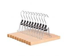 Pre&Mium 10 Stück Hosenspanner Kleiderbügel Holz Hosenbügel mit Rutschfest Hosenklemmbügel Hosenhalter, 360 Grad drehbar