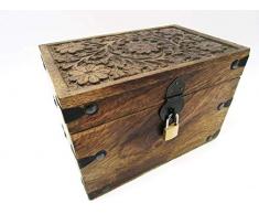 30KS Holztruhe mit geschnitzter Oberfläche Schatztruhe Truhe Schatzkiste Spardose Spartruhe Holzbox Box Kiste Holztruhe Holzkiste Schatzkiste Schatztruhe Truhe Schatz Spartruhe