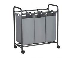 SONGMICS Wäschekorb auf Rollen, Wäschesortierer mit 3 abnehmbaren Stofftaschen, Wäschesammler, Aufbewahrung für Spielzeug, stabil, 3 x 44 Liter, grau LSF003GS