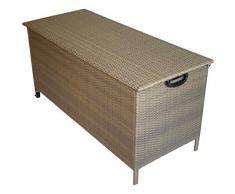 KMH®, Kissentruhe/Kissenbox mit Rollen 132,5x56x65 cm aus braunem Polyrattan (2 String) (#106181)