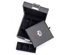 MaRusso® Schmuckaufbewahrung 17x17,5x10cm - Reise Schmuckbox mit Uhrenfächer - Schmucketui mit austauschbaren Fächertrennungen - Schmuckkästchen mit Samtausstattung - Schmuckschatulle schwarz