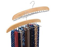 EZOWare Krawattenhalter 2er-Set, Gürtel Schals Zubehöre Aufbewahrung für Kleiderschrank - Drehbar Beweglich (24 Haken aus Holz 2er-Set)