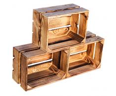 Kistenkolli Altes Land kleine geflammte Massive Obstkiste Frieda Maße ca 30x22x16cm Weinkiste Regalkiste Ablageregal (3er Set Frieda geflammt)