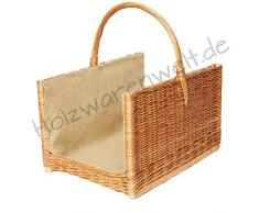 ForYourProtection Kaminholzkorb aus Weide Kaminkorb Holzkorb mit Jute Weidenkorb Holz Kamin Kaminholz (Hellbraun, Typ 33: (L) 45 x (B) 28 x (H) 30/46 cm)