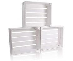 CHICCIE 3 Set Holzkiste im weißen Vintage Look - 50x40x15cm Weiß - Obstkiste Weinkiste