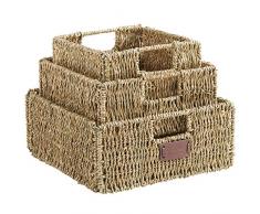 VonHaus Set aus 3 Quadratischen Seegras Regal Körben mit Eingefügten Griffen - Aufbewahrungskörbe/Regalbox/Schrankkorb - Schlafzimmer/Wohnzimmer/Badezimmer