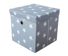 miRio • Aufbewahrungsbox mit Deckel | Spielzeugkiste Kinderzimmer | Kinder Storage/Ordnungsbox grau mit weißen Sternen | sehr stabil/geruchsarm | 33x33x33cm