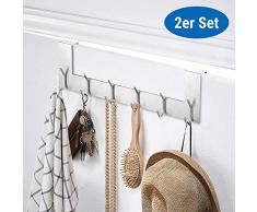 ecooe 2er Set Türhängeleiste Türgarderobe Edelstahl Abnehmbar Kleiderhaken ohne Bohren mit 6 Haken Hakenleiste für Türfalzstärken bis 2cm