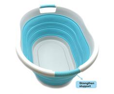 SAMMART Wäschekorb aus Kunststoff faltbar, faltbar, tragbar, platzsparend (Grau/Hellblau, Oval)