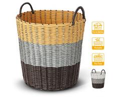 LessMo 45L Wäschekorb Lagerung Sorter, Wäschekörbe mit Griff, Dose für 15 Stück Sommerkleidung, Korb für Familien, Schlafsaal, Auto, Supermarkt 【16x15/ 40 x 38, Handbuch, M】 (Gelb, 15.0 inch/38 cm)