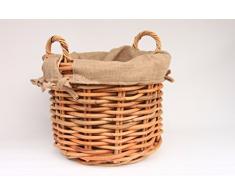 Holzkorb, Kaminholzkorb, Rattankorb, Pflanzkorb aus Rattan mit Jutestoff